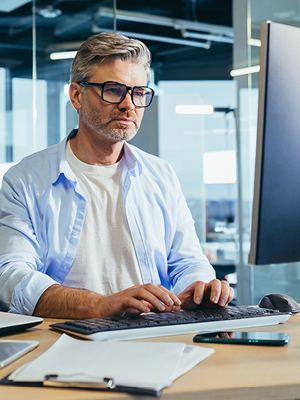 man working on the computer