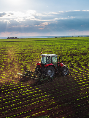 Tractor plowing a field