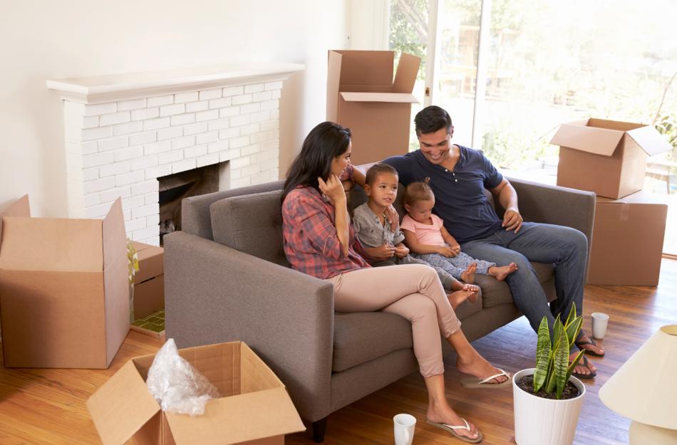Family sitting on a couch