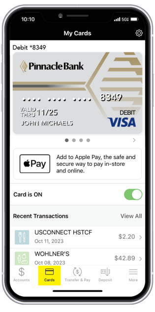 phone with card link highlighted