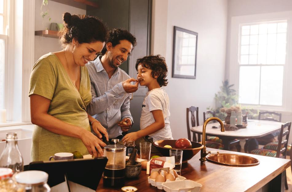 family cooking in the kitchen