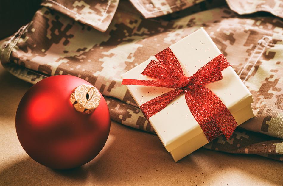 ornament next to a present